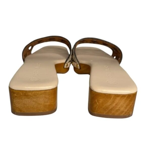 TORY BURCH BASKET WEAVE STUDDED CREAM CALFSKIN LEATHER SANDLES - Picture 2 of 10